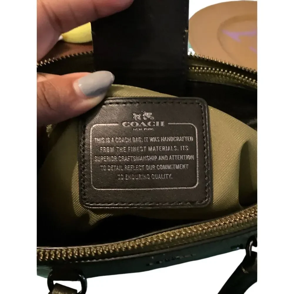 Coach Stanton 26 Carryall Metallic Gold/Olive Pebble Leather EUC